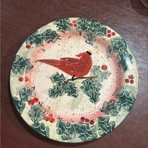 Christmas NWOT Judy Ueland Enesco decorative red cardinal on plate